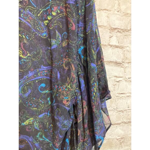 Chico's Silk Kimono Top Womens Large Paisley Beaded Dark Romantic Sheer - Picture 5 of 12